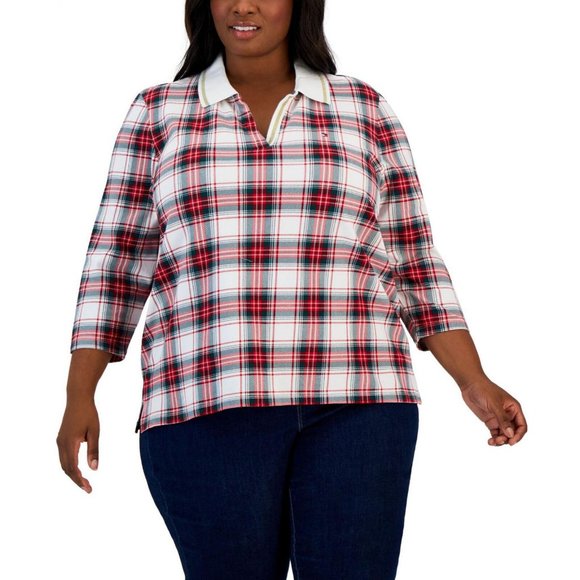 Tommy Hilfiger Tops - NWT Tommy Hilfiger Size Johnny-Collar Plaid Polo Shirt W2XHH447 0X White Multi